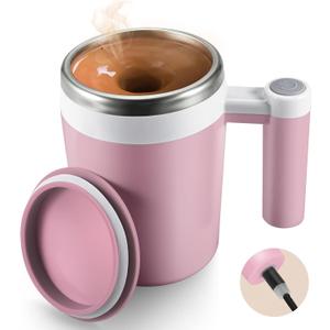 Self Stirring Coffee Mug: Rechargeable Automatic Self Stirring Mug with Magnetic Stirrer and Lid,Travel Coffee Cup for Milk/Cocoa/Office/Travel/Best Gifts 13oz (Pink)
