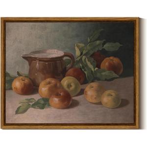 InSimSea Framed Canvas Wall Art Vintage Aesthetic Room Decor, Harvest Apples Still Life Oil Painting Artwork Abstract Wall Pictures Prints, Farmhouse Fruit Shelf Decor Bedroom Kitchen 8x10in