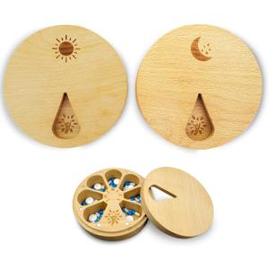 AM&PM Set of 2 Wood Weekly Pill Organizer for Medicine Vitamin 2 Times a Day,Arthritis Friendly 7-Day Pill Box Medium Compartments Holder,Daily Portable Travel Pill Case with Velvet Bag