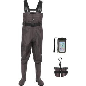 TIDEWE Bootfoot Chest Wader, 2-Ply Nylon/PVC Waterproof Fishing Hunting Waders with Boot Hanger for Men Women Green Brown (11)