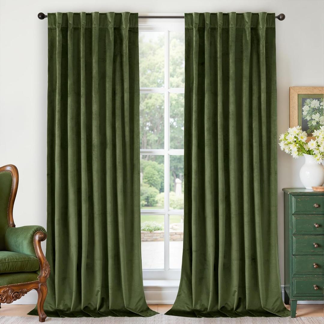 BGment Dark Green Blackout Velvet Curtains 96 Inches, Luxury Thice Thermal Insulated Super Soft Curtains Room Darkening Drapes with Back Tab Rod Pocket for Living Room, Set of 2 Panels, 52 x 96 Inch