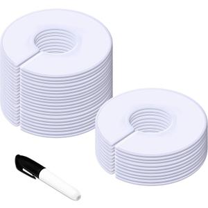 Vantasii 30 Pack White Round Clothing Size Closet Rack Dividers Hangers with 1 Bonus Marker (Outer 3.5, Inner 1.38 in Diameter)