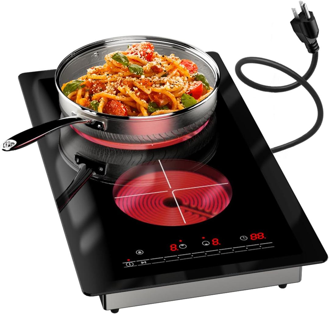 Electric Cooktop 2 Burner 110V, Portable Double Burner Hot Plate, Countertop Electric Stove Top with Adjustable Heat for Kitchen, Dorm, RV Use
