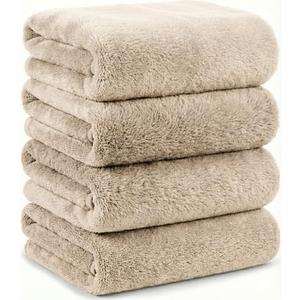 Mofuwa Microfiber Bath Towels Set, Compact Size 20 x 43 in, Hyaluronic Acid-Infused, Soft on Skin, 4 Pack, Quick Dry, Absorbent (Natural Beige)