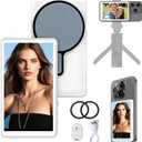 4.02 Vlog Selfie Monitor Screen with Rear Camera Display-Magnetic Phone Mount, Low-Latency HD Mirroring & Wireless Remote, Compatible with iPhone/Android for Social Media Live Streaming (white or grey)