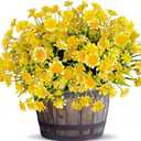 8 Bundles Artificial Daisy Flowers for Outdoors Fall Summer Decor, Fake Mums UV Resistant Faux Cemetery Flowers Plastic Greenery Shrub Fake Artificial Plants Outside Home Gardens Porch Planter(Yellow)