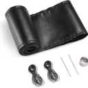 SEG Direct Genuine Leather Steering Wheel Cover, Stitch On Wrap, 15 Inch Steering Wheel Wrap for Car Truck SUV Pickup Boat, DIY Sewing with Needle Thread, Black