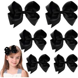 Black Hair Bow For Girls and Toddler - 6 pcs Black Hair Bows Clips, 6 inch × 2,4 inch × 2,3 inch × 2 inch