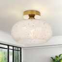 Frideko Home Semi Flush Mount Ceiling Light Fixture - Upgraded Larger Hallway Light Fixtures Globe Glass Close to Ceiling Lamp Gold Modern Light Fixture for Bedroom, Bathroom, Entryway, Kitchen (11 Inch, White Cloud)