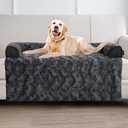 blunique Calming Extra Large Dog Bed for Couch, 45 x 37 inch Removable Couch Cover for Dogs Washable, Non-Slip Fluffy Plush Dog Sofa Mat for Furniture Protector - Dark Grey