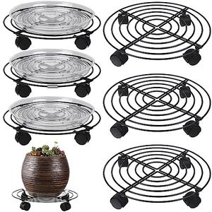 6 Packs Large Metal Plant Caddy with Wheels 13" and 11.8" Heavy-duty Wrought Iron Rolling Plant Stands with Casters Plant Dolly Plant Roller Base Indoor and Outdoor Plant Pot Movers Planter Rollers