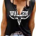 Country Concert Outfits for Women Graphic Tees V Neck Tank Tops for Women Band Tees Western Tops for Women Cowgirl Shirt (Black, L)