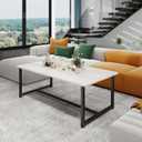 35.4" Rectangular Coffee Table for Living Room, Modern Industrial Style Coffee Table Center Table with Metal Frame for Small Space, Apartment, Office, Easy Assembly, Teak Oak