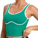 RUNNING GIRL Sports Bras for Women,Longline Workout Crop Tank Tops Padded with Built in Shelf Padded Sports Bra (Green, L)