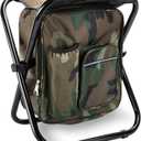 Kikerike Folding Stool Backpack Insulated Cooler Bag, Collapsible Camping Hunting Fishing Multifunction Chair with Front Pocket and Bottle Pocket for Outdoor Events, Hiking, Travel, Beach