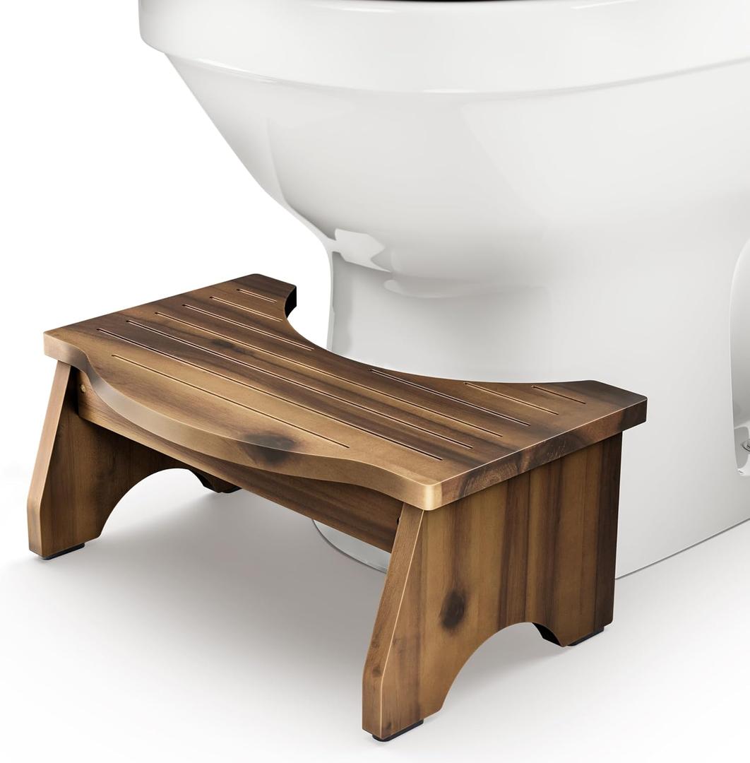 HOLANA 7.2 Acacia Wood Toilet Stool Squat Adult - 350LBS Poop Stool Adult, Toilet Foot Rest - Non-Slip Bathroom Step for Adults - Bedside Steps for High Beds, Assembly Required (Walnut Color)