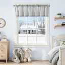 jinchan Valance Curtain Linen Textured Striped Window Curtain for Living Room Light Filtering Farmhouse Valance for Kitchen Rod Pocket 1 Panel 16 Inch Blue on Linen 1 Panel, 50"W x 16"L