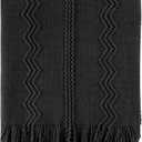 BATTILO HOME Black Throw Blanket with Fringe, Bed Throws for Home Decor, Decorative Black Knit Throw for Couch Sofa, 50"x60"