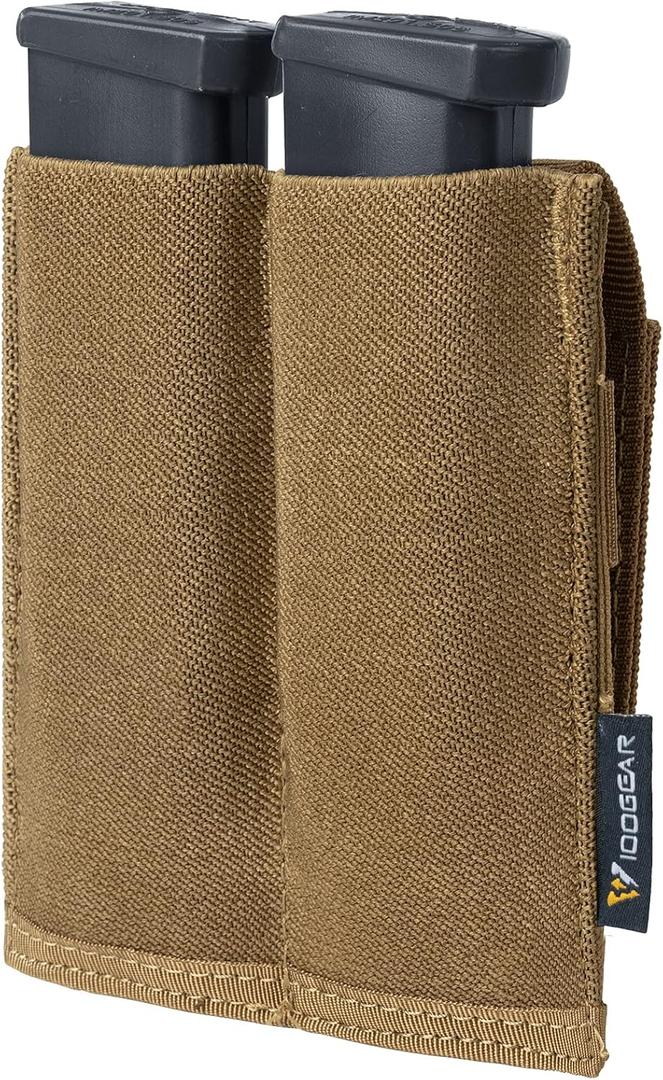 IDOGEAR Molle Mag Pouch 9mm Double Pistol Magazine Pouches Tactical Elastic Mag Carrier for 9mm .40 S&W .45 ACP Magazines