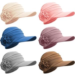 JenPen 6 Pcs Chemo Headwear for Women Brim Visor Head Cancer Hats Flower Turban Baseball Hat for Hair Loss Patient Summer (Light Color)