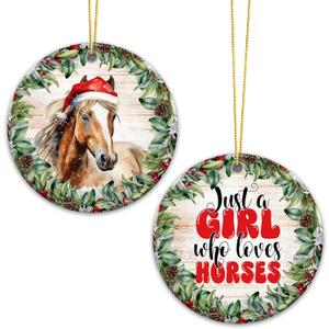 4 x Horse Ornament 2025  White Elephant Gift for Girl Love Horse, Just a Girl Who Loves Horses  Rustic Farm Animal Ceramic Ornament with Santa Hat Horse Artwork, Gift for Horse Lovers