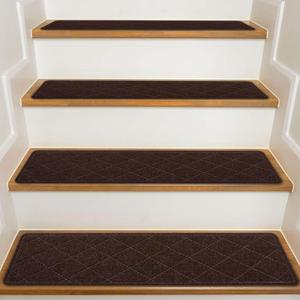 Stair Treads for Wooden Steps Indoor, 7 Pack 8" X 30" Non Slip Carpet Stair Treads with Reusable Adhesive for Kids Elders and Dogs, Surface Polyester TPR Backing Stair Rugs, Brown