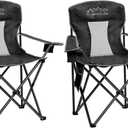 2PCS Mesh Folding Camping Chairs, Oversized Portable Outdoor Chairs, Weight Capacity 325 lbs with Cup Holder, Storage Pocket, Carry Bag Black
