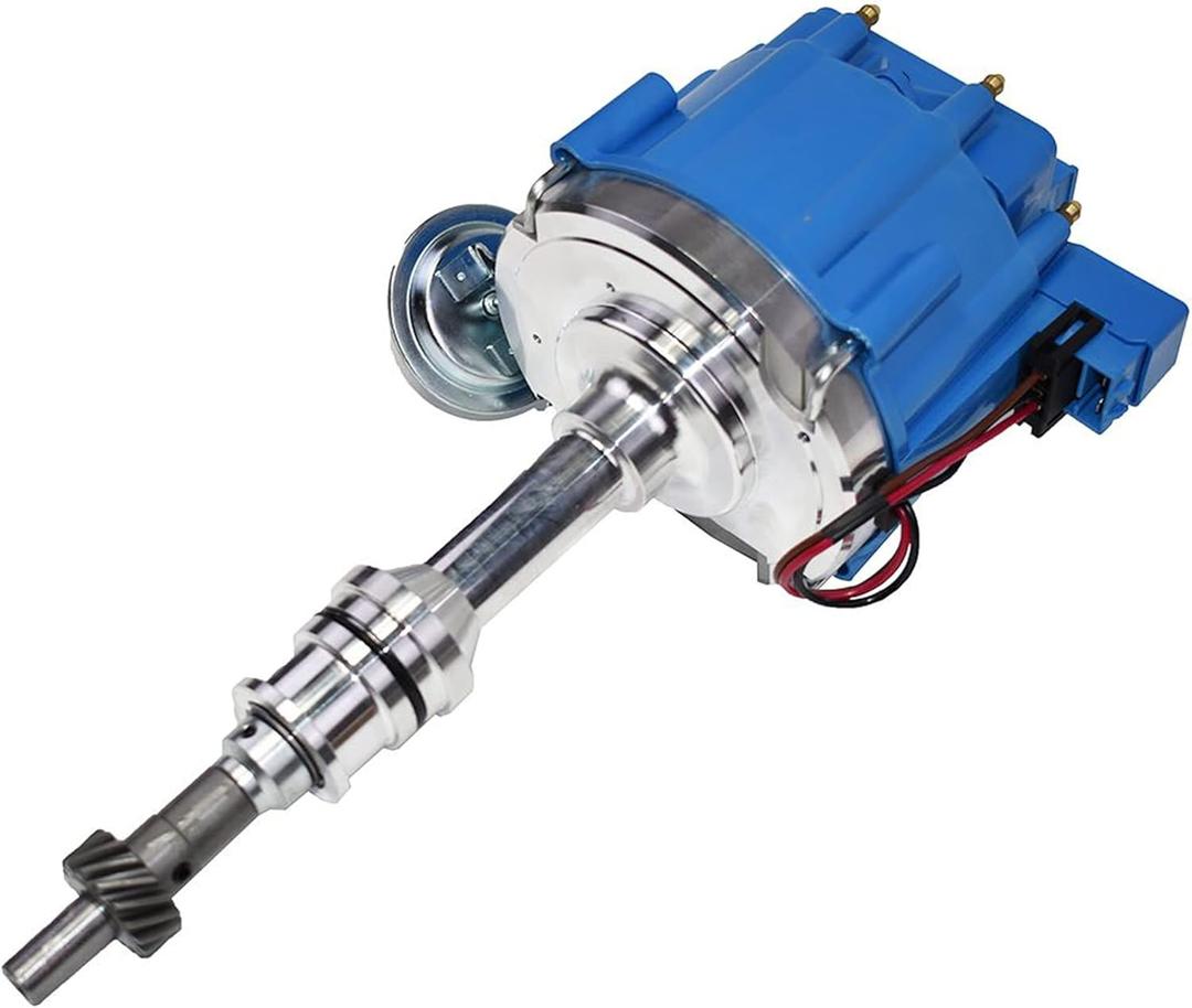 A-Team Performance - Complete HEI Distributor 65K Coil 7500 RPM - Compatible with Small Block Ford SBF 5.8 L 351W Windsor 8 Cylinder One Wire Installation Blue Cap