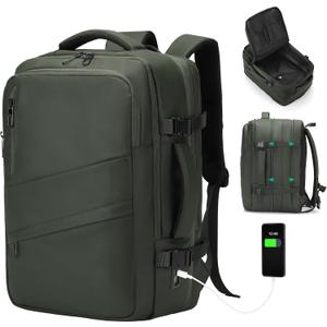 Travel Carry on Backpack, 18.9" Flight Approved, Expandable Weekender Bag with Waterproof USB A/C Port, Equivalent to 18" Suitcase, Green