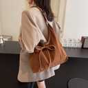 Suede Tote Bags for Women Trendy Bow Suede Purse Slouchy Shoulder Bag Hobo Handbag