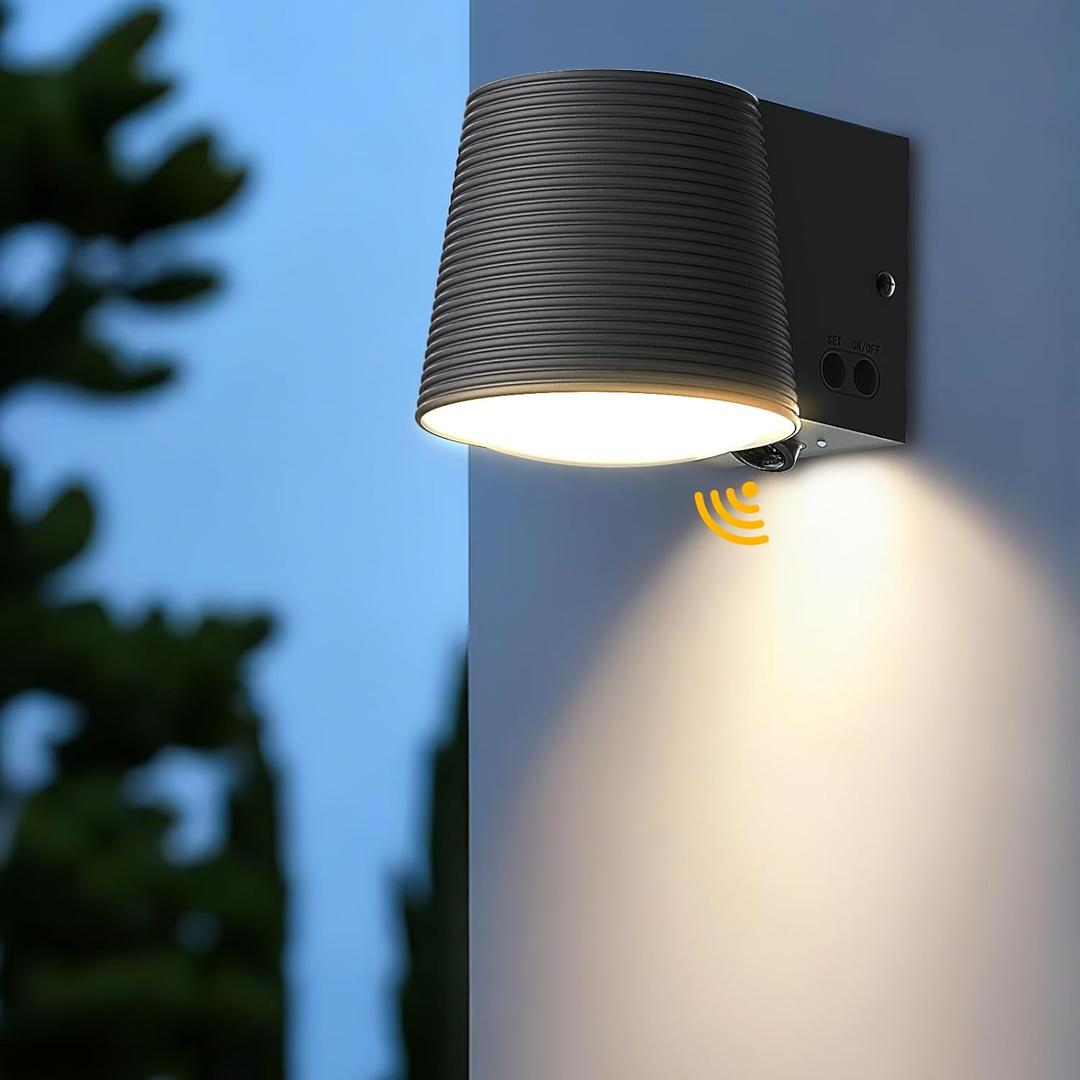 Outdoor Wall Light Fixture, AC/Solar Charging Front Porch Lights Wall Mount Waterproof, 2700K/4000K/6500K, Dusk to Dawn Outdoor Lighting Motion Sensor for Door Entryway Garage, Darkgrey, 1 Pcs