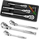 DURATECH 3-Piece Flex-Head Ratchet Set, 1/4", 3/8", 1/2" Drive Ratchet, 72-Tooth with Quick-Release Reversible Design, Chrome Alloy Made, Fully Polished, Organized in Storage Case