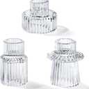 Homemory Clear Glass Candle Holders, 3 Pcs Tea Light hoders, Taper Glass Candlestick Holder, Votive Candle Holders for Table Wedding Centerpieces, Shabbat, Halloween, Home Decor, Christmas