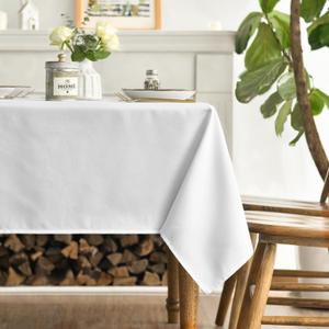 Horaldaily White Tablecloth 60120 Inch Rectangular, Stain and Wrinkle Resistant Washable Table Cloth, Decorative Polyester Table Cover for Party Picnic Dinner Decor