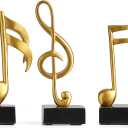 3 Pieces Gold Music Note Sculptures Home Decor for Shelf Decor Accents Resin Gold Music Note Statue Table Decorations for Living Room Office Coffee Table TV Stand