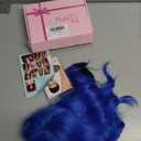 Blue Wig for Women Short Wavy Wigs with Bangs Bob Curly Wig Women's Colorful Wigs Shoulder Length Synthetic Heat Resistant Fiber Wigs for Cosplay Halloween Costume Party(14 Inches)