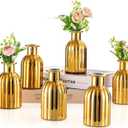 NUPTIO Bud Vases Glass Gold: 5 Pcs Small Vase Set in Bulk for Flowers - Mini Vintage Flower Bottle Single Assorted Vases for Wedding Table Centerpieces