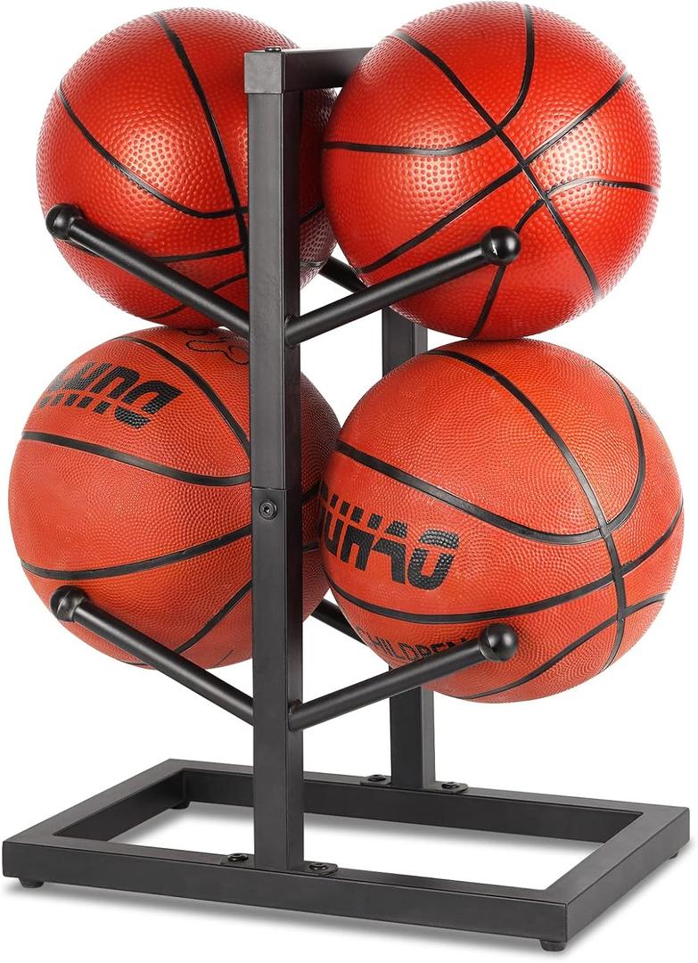 Fitlyiee Basketball Organizers Metal Ball Storage Rack Sports Storage for Indoor Outdoor (Small 2Layer)