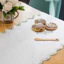 Scalloped Edge Table Runner 70 Inches Preppy Embroidery Edge Table Runner Cute Neutral Rustic Dining Decor for Kitchen(Sage Green,White)