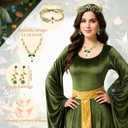 Mepase Women Fairy Renaissance Dress Costume Set Carnival Medieval Outfit with Elf Ear Necklace Earring Masquerade Cosplay (Green)