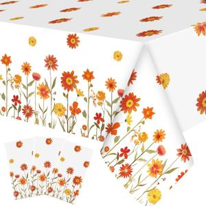 Ganeen 3 Pcs Fall Floral Tablecloth Autumn Tablecloths Disposable Plastic Table Cloth Watercolor Wildflower Table Cover Rectangle for Harvest Thanksgiving Wedding Birthday Party Decor, 108 x 54 Inch
