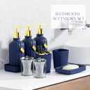 32PC Bathroom Sets with Shower Curtain and Rugs-Navy Blue Bathroom Accessories,Non Slip Bathroom Rugs Set with Toilet Lid Cover, Waterproof Shower Curtain, 3PC Soap Dispenser with Trash Can
