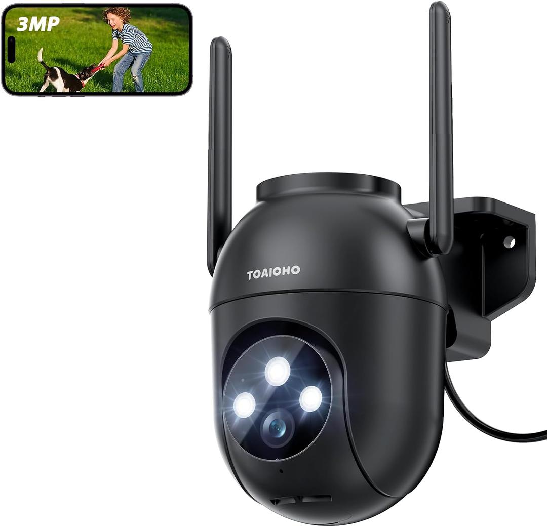 3MP Security Camera Outdoor Wired: Camera for Home Security Outdoor 2.4G/5G WiFi Homekit Dome Surveillance Video Cam Outside 360 PTZ Auto Tracking Color Night Vision 24/7 Recording Motion Detection