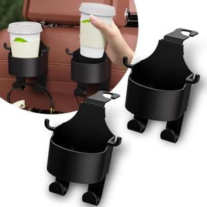 2 PCS Multifunctional Hooks for Car Seat Back, Back Seat Cup Holder with Hooks, 3 in 1 Durable Materials Seat Headrest Cup Holder Hook, Universal for Most Cars Trucks SUVs (Black)