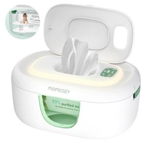 Momcozy Upgrade Wipe Warmer, Dual Seals for Maximum Moisture Wipe Dispenser, Innovative Spring Design, Compatible with 60-80pcs Wipes, Diaper Wipe Warmer with Night Light, 4 Modes of Temperature