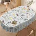 Elegant Oval Tablecloth - Water-Resistant, Fade-Resistant, Reusable Farmhouse Table Cloth for Indoor Home Decor, Beige Grey-leaf, 72" x 54" (Oval)