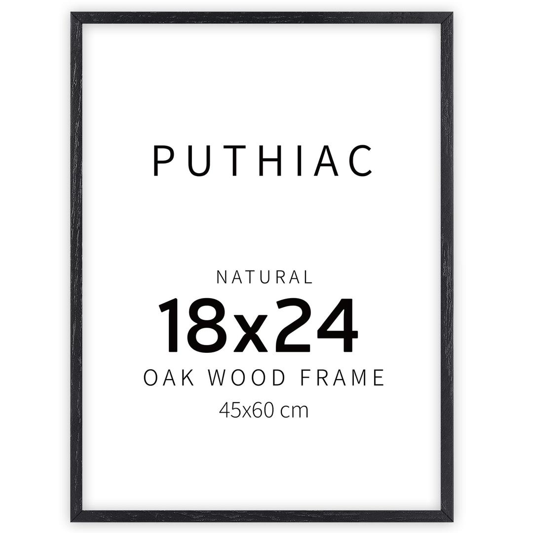 puthiac 18x24 Solid Oak Wood Picture Frame, Black, 1 Pack