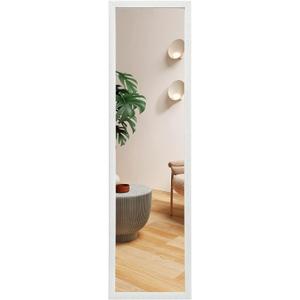 LFT HUIMEI2Y Door Mirror Full Length, Wall-Mounted Mirror Rectangle Tall with Engraving Frame, Over The Door Hanging Mirror for Bedroom, Living Room, Dressing Room, White 50" x14"