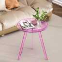 Clear Acrylic Side Table, Round End Table Nightstand Bedside Table Small Circle with Tray for Living Room Bedroom Office Small Space (Pink), 15.7 inches x 15.7 inches x 18.1 inches