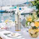 Gold Candelabra with Glass Cylinders for Real Candles 5 Arms Metal Candle Holder Wedding Event Party Home Decoration Centerpiece (2, M)